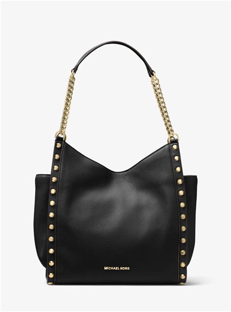 Michael Kors Black Newbury Studded Leather Chain Tote Bag